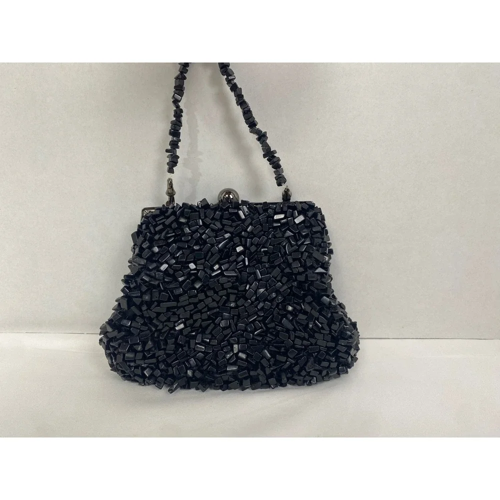 Inge Christopher Beaded Clutch Womens Small Black Stone Evening Handbag‎ Prom